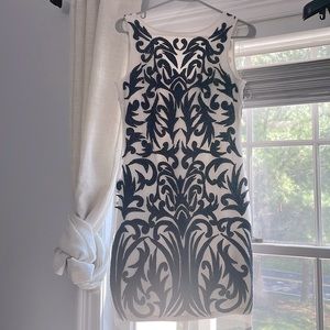 Aidan Mattox Navy and White Beaded Dress